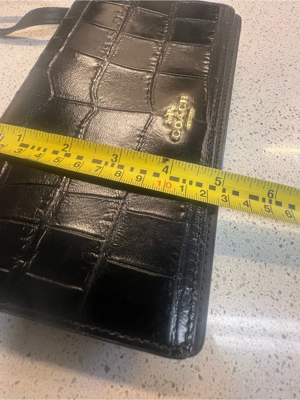 Coach Black Croc-Embossed Leather Crossbody Envelope Wallet w/ Removable Strap